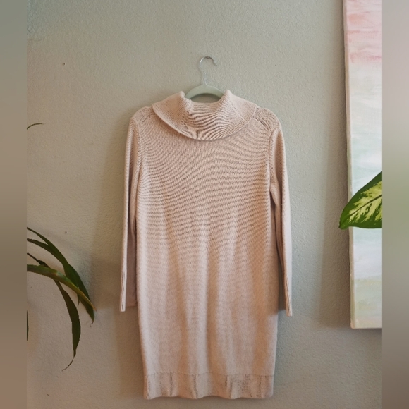 Banana Republic Cable Knit Cream Cotton Blend Turtleneck Fisherman Sweater Dress - Picture 4 of 6